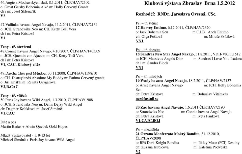 Ketty Toši Vera ch i m: Petra Kristová V1, CAC, Klubový vítěz 49.Dascha Chér pod Měndou, 30.11.2008, ČLP/HAV/1598/10 o: CH.