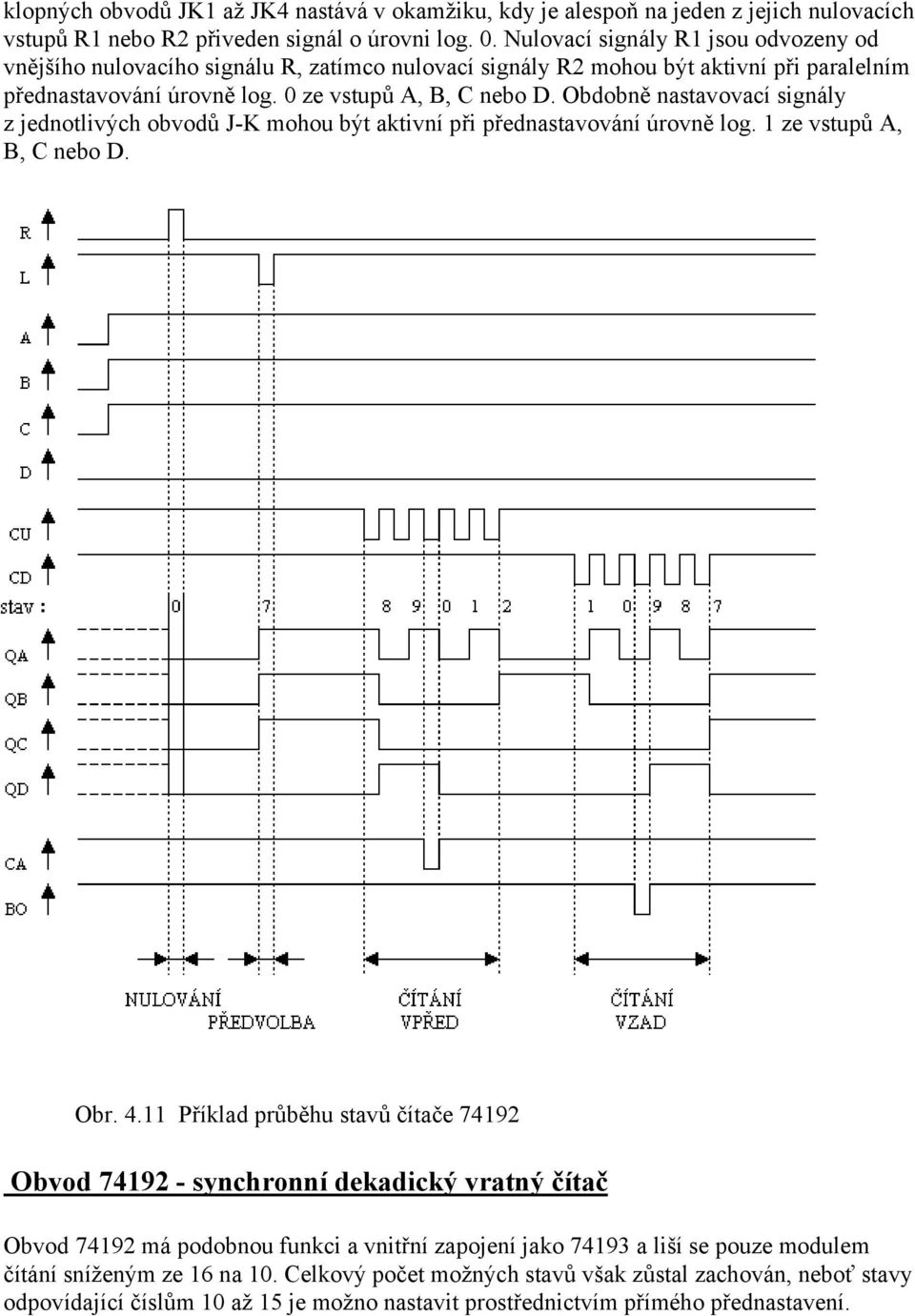 Obdobně nastavovací signály z jednotlivých obvodů J-K mohou být aktivní při přednastavování úrovně log. 1 ze vstupů A, B, C nebo D. Obr. 4.