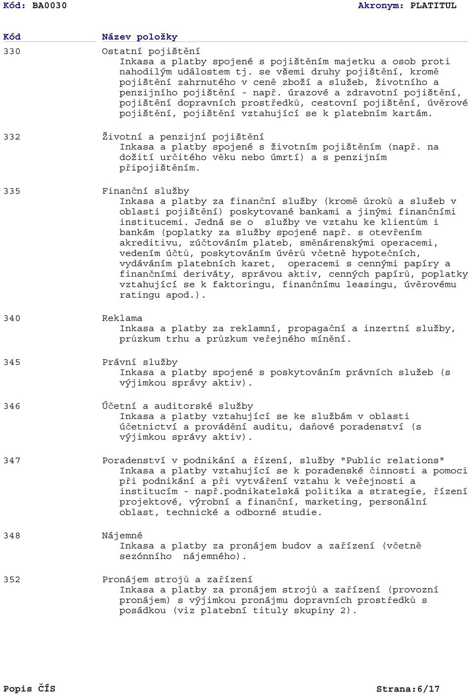 úrazové a zdravotní pojištění, pojištění dopravních prostředků, cestovní pojištění, úvěrové pojištění, pojištění vztahující se k platebním kartám.