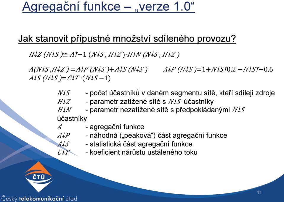 N S 0,6 N S - počet účastníků v daném segmentu sítě, kteří sdílejí zdroje H Z - parametr zatížené sítě s N S účastníky H N - parametr