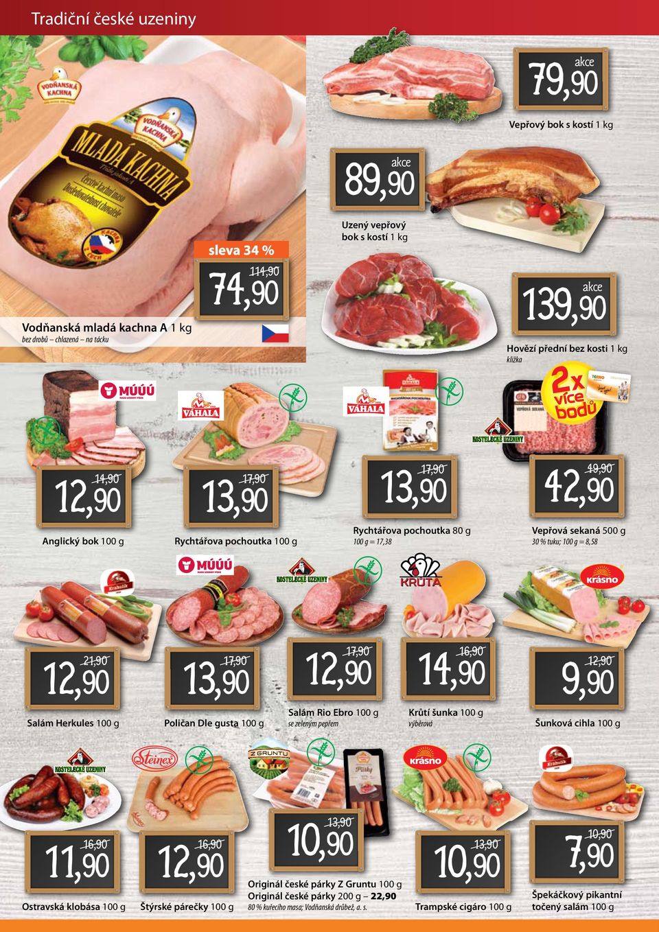 cz 14,90 Anglický bok 100 g 42,90 Rychtářova pochoutka 80 g Vepřová sekaná 500 g 49,90 17,90 17,90 Rychtářova pochoutka 100 g 100 g = 17,38 30 % tuku; 100 g = 8,58 KRUTA Salám Herkules 100 g Poličan