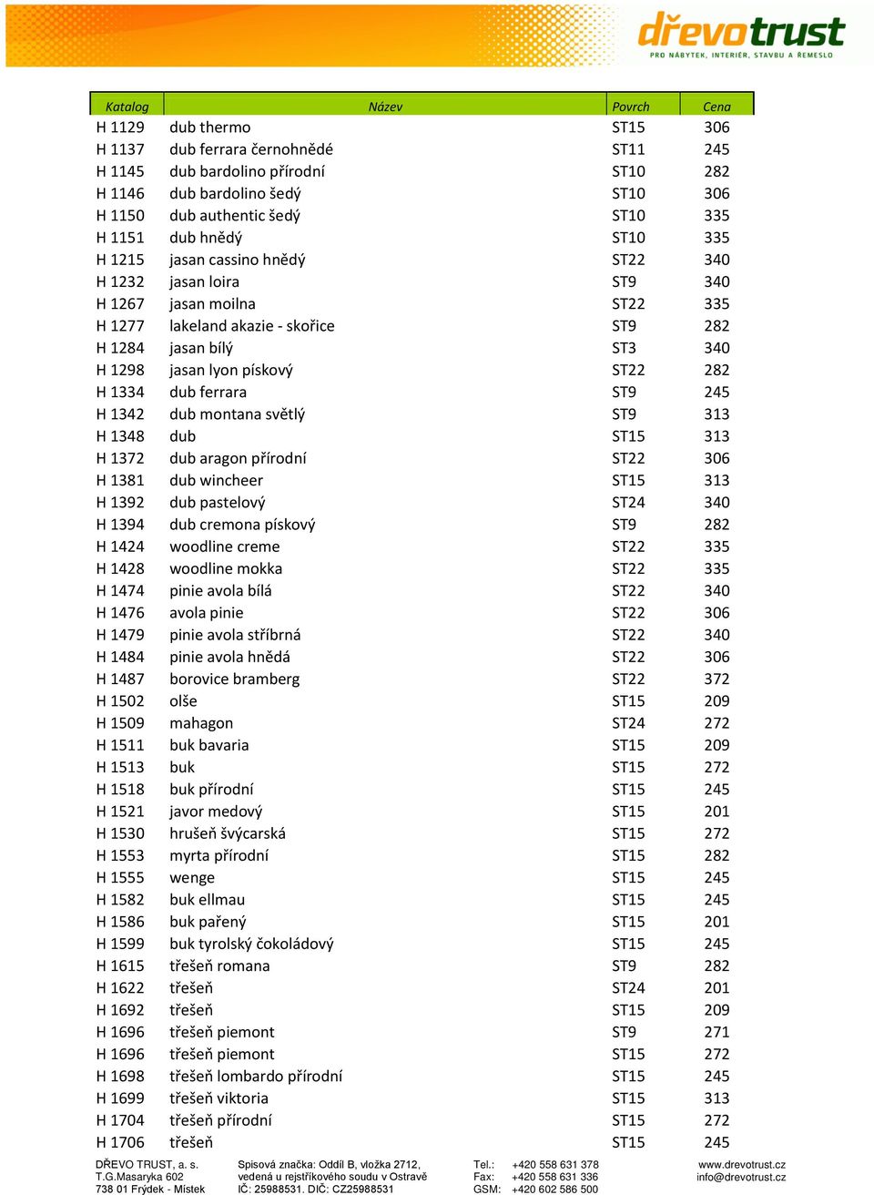 1334 dub ferrara ST9 245 H 1342 dub montana světlý ST9 313 H 1348 dub ST15 313 H 1372 dub aragon přírodní ST22 306 H 1381 dub wincheer ST15 313 H 1392 dub pastelový ST24 340 H 1394 dub cremona