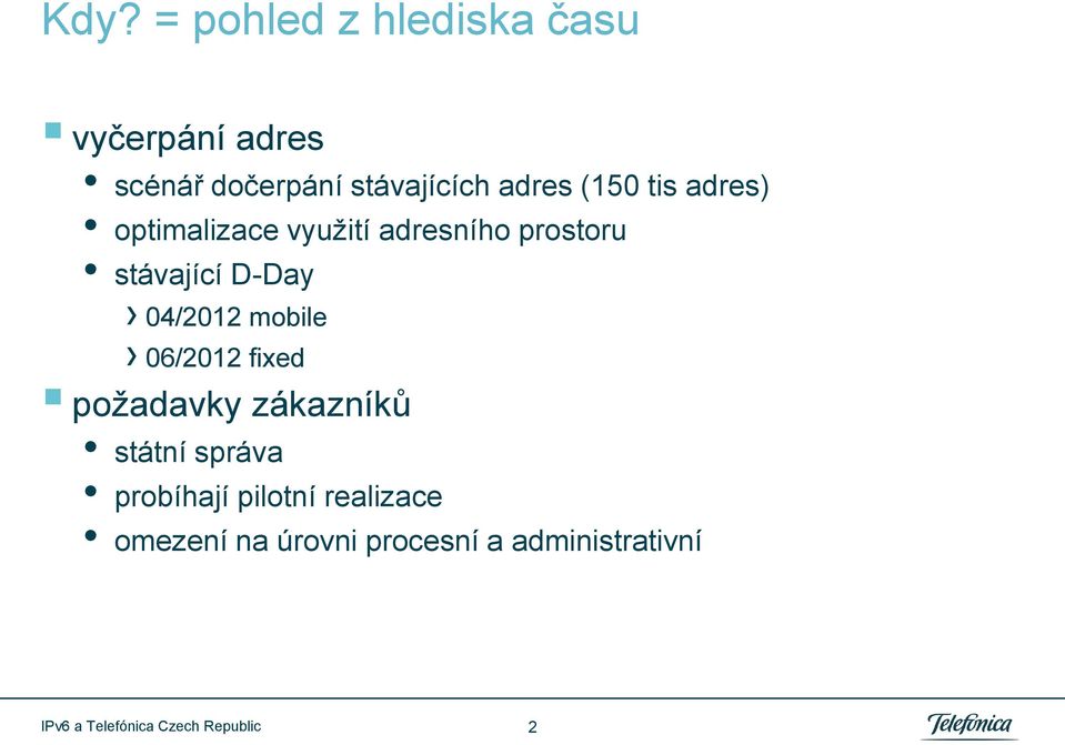 prostoru stávající D-Day 04/2012 mobile 06/2012 fixed požadavky