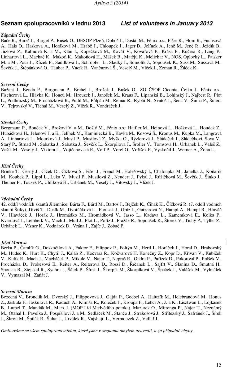 , Krása P., Kučera R., Lang P., Linhartová L., Machač K., Makoň K., Makoňová H., Mášek B., Matějů K., Melichar V., NOS, Oplocký L., Paisker M. a M., Pour J., Růžek P., Sadílková J., Schröpfer L.