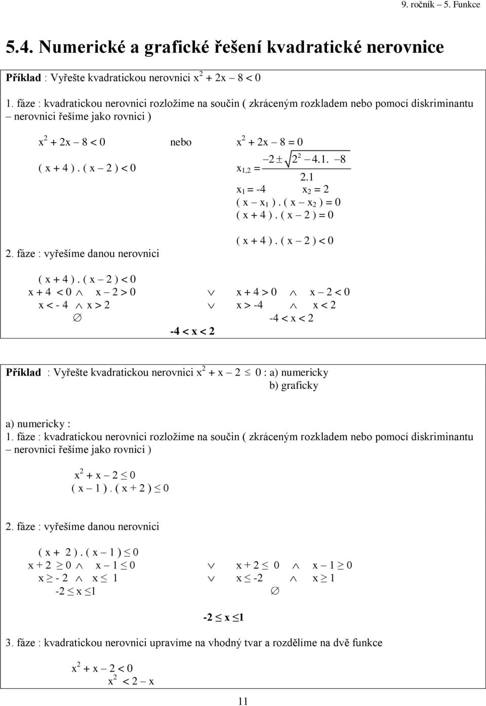 ( x x ) = 0 ( x + ). ( x ) = 0. fáze : vyřešíme danou nerovnici ( x + ). ( x ) < 0 ( x + ).