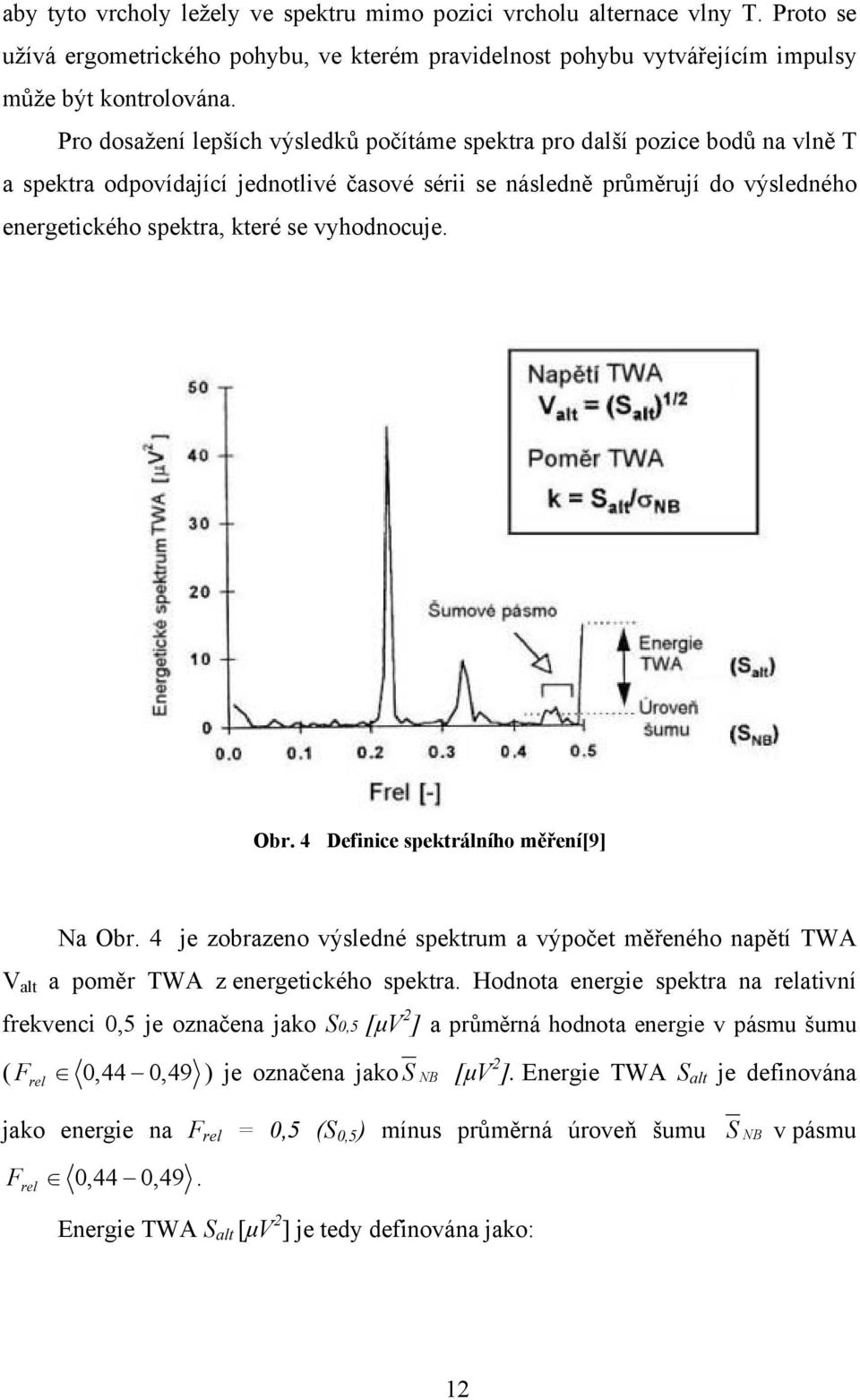 vyhodnocuje. Obr. 4 Definice spektrálního měření[9] Na Obr. 4 je zobrazeno výsledné spektrum a výpočet měřeného napětí TWA V alt a poměr TWA z energetického spektra.