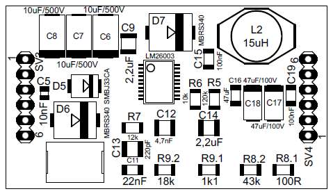 1206 10 kω C13 SMD kondenzátor 1210 220 pf R8.1 SMD rezistor 1206 200 Ω C14 SMD kondenzátor 1210 2,2 µf R8.2 SMD rezistor 1206 56 kω C15, C19 R9.1 SMD rezistor 1206 27kΩ C16, C17, C18 R9.