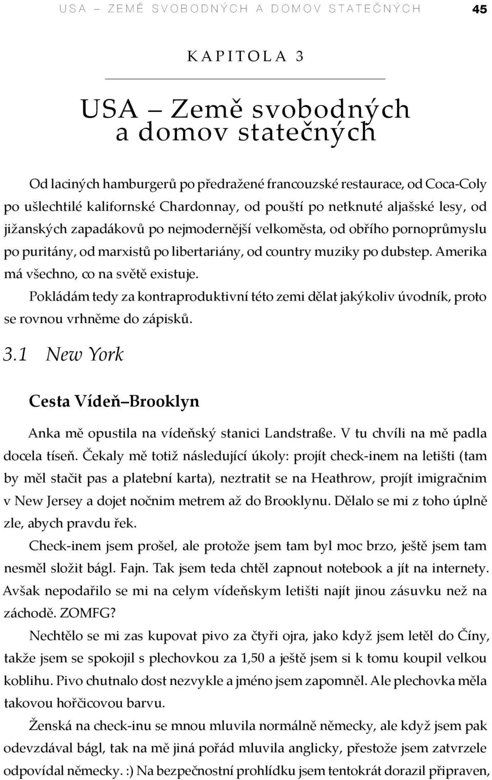 Pokládám tedy za kontraproduktivní této zemi dělat jakýkoliv úvodník, proto se rovnou vrhněme do zápisků. 3.1 New York Cesta Vídeň Brooklyn Anka mě opustila na vídeňský stanici Landstraße.