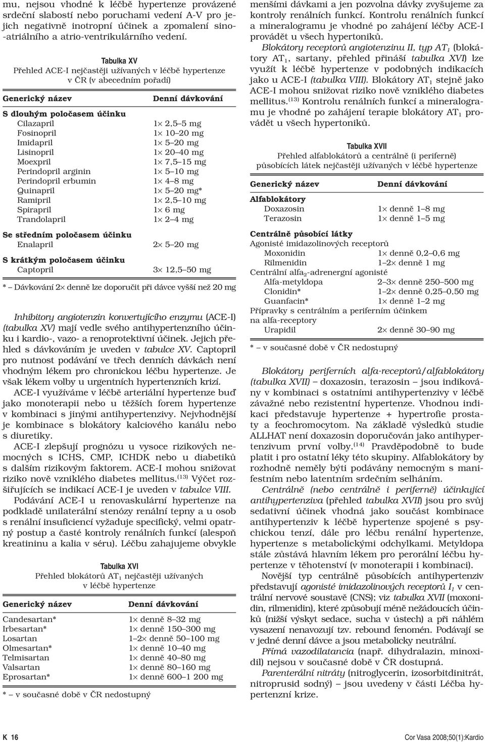 arginin Perindopril erbumin Quinapril Ramipril Spirapril Trandolapril Se středním poločasem účinku Enalapril S krátkým poločasem účinku Captopril Denní dávkování 1 2,5 5 mg 1 10 20 mg 1 5 20 mg 1 20