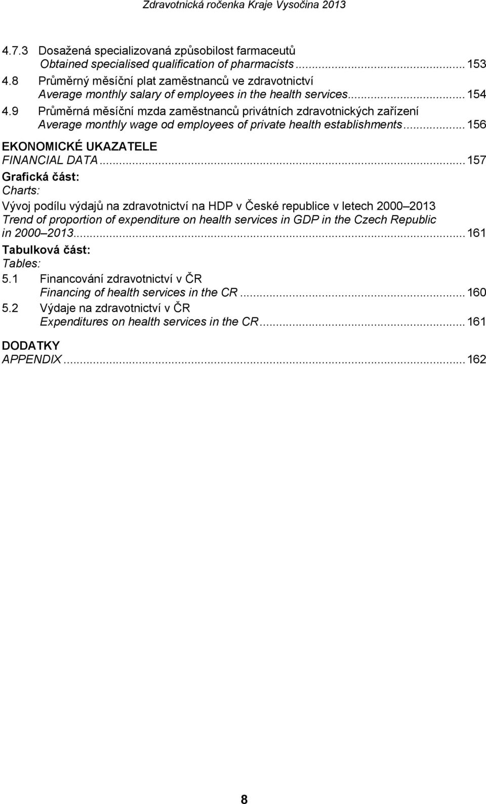 9 Průměrná měsíční mzda zaměstnanců privátních zdravotnických zařízení Average monthly wage od employees of private health establishments... 156 EKONOMICKÉ UKAZATELE FINANCIAL DATA.