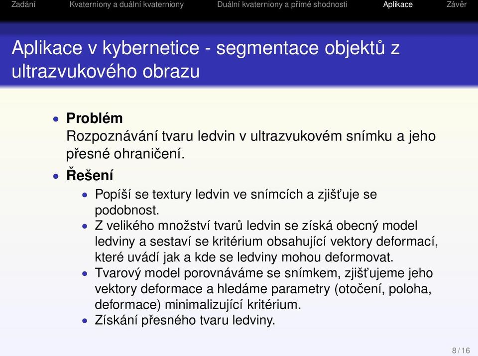 Z velikého množství tvarů ledvin se získá obecný model ledviny a sestaví se kritérium obsahující vektory deformací, které uvádí jak a kde se