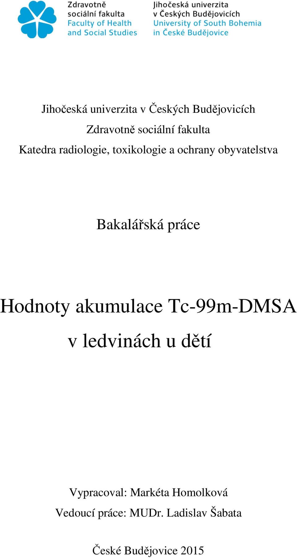 Bakalářská práce Hodnoty akumulace Tc-99m-DMSA v ledvinách u dětí