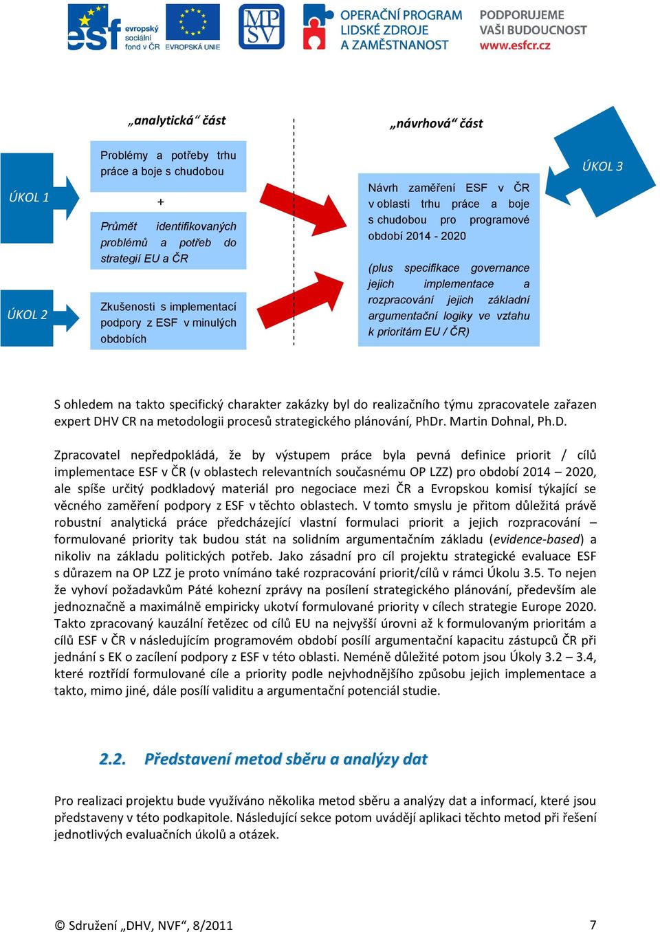 argumentační logiky ve vztahu k prioritám EU / ČR) ÚKOL 3 S ohledem na takto specifický charakter zakázky byl do realizačního týmu zpracovatele zařazen expert DHV CR na metodologii procesů