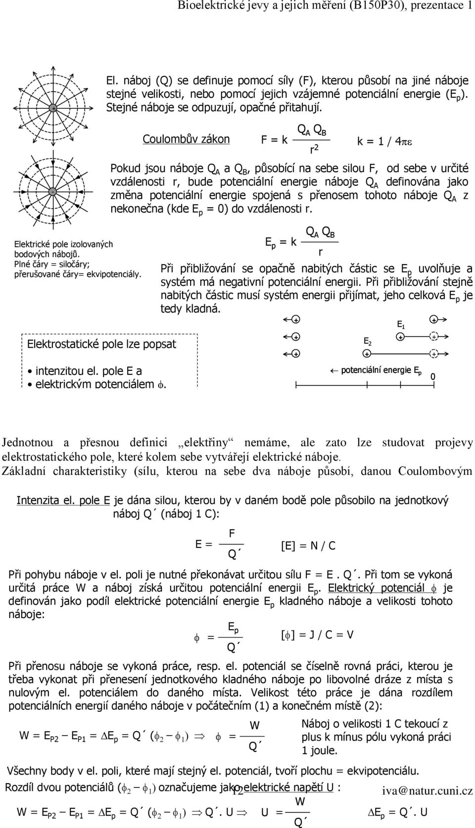 potenciální energie spojená s přenosem tohoto náboje Q A z nekonečna (kde E p = 0) do vzdálenosti r. Elektrické pole izolovaných bodových nábojů.