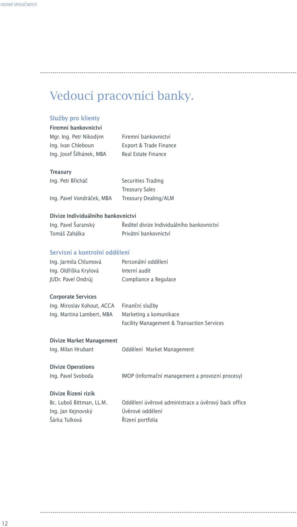 Pavel Vondráček, MBA Securities Trading Treasury Sales Treasury Dealing/ALM Divize Individuálního bankovnictví Ing.