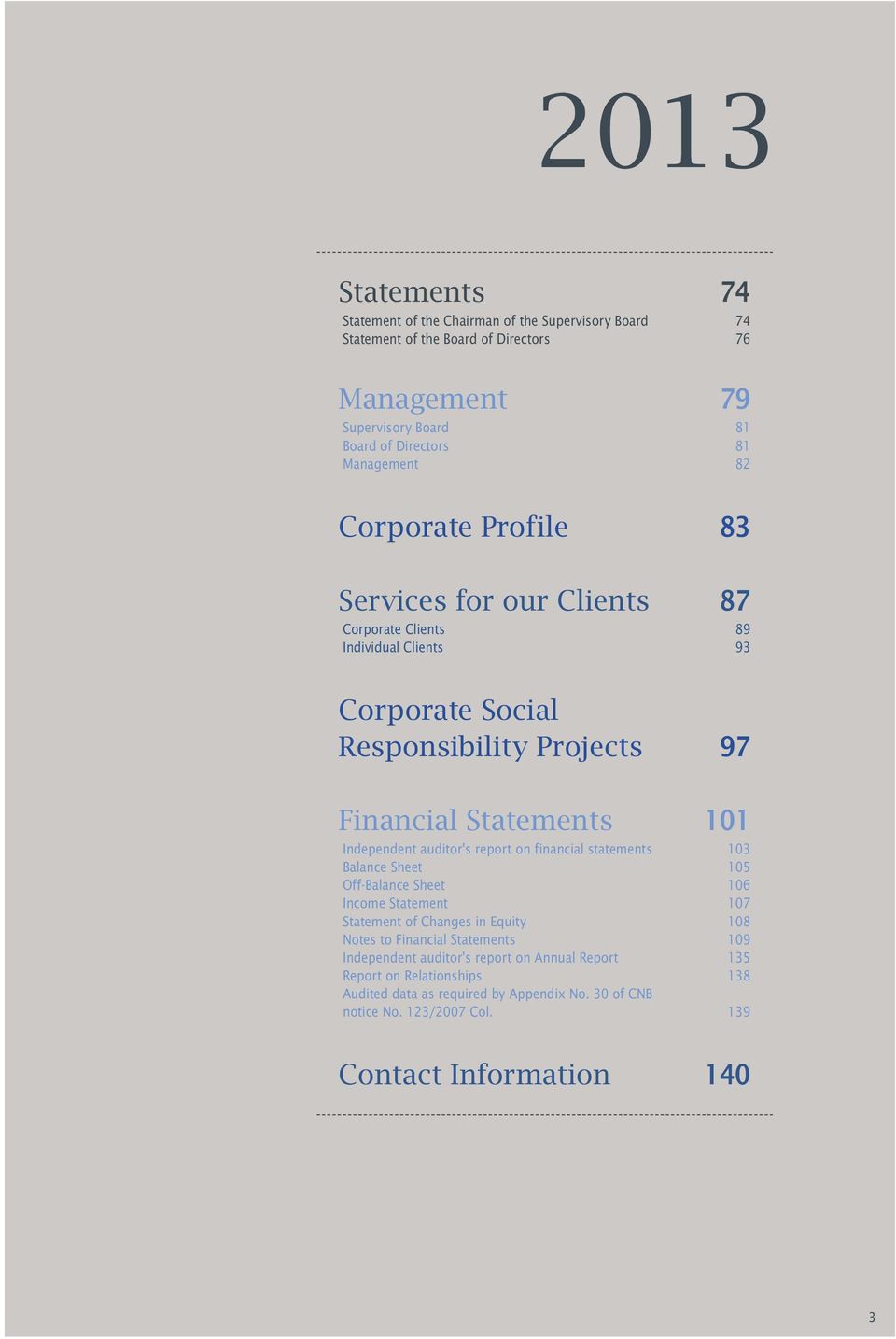 Independent auditor's report on financial statements 103 Balance Sheet 105 Off-Balance Sheet 106 Income Statement 107 Statement of Changes in Equity 108 Notes to Financial