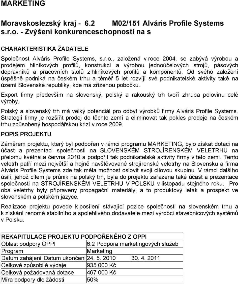 Od svého založení úspěšně podniká na českém trhu a téměř 5 let rozvíjí své podnikatelské aktivity také na území Slovenské republiky, kde má zřízenou pobočku.