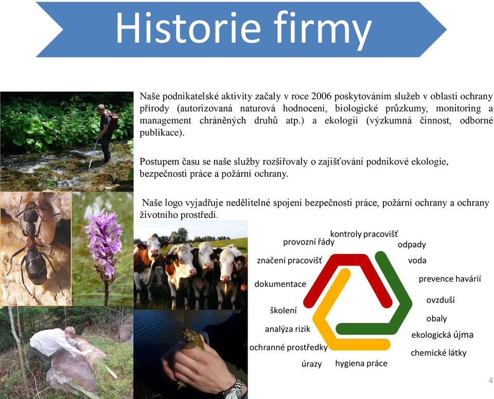 Postupem času se naše služby rozšiřovaly o zajišťování podnikové ekologie, bezpečnosti práce a požární ochrany.