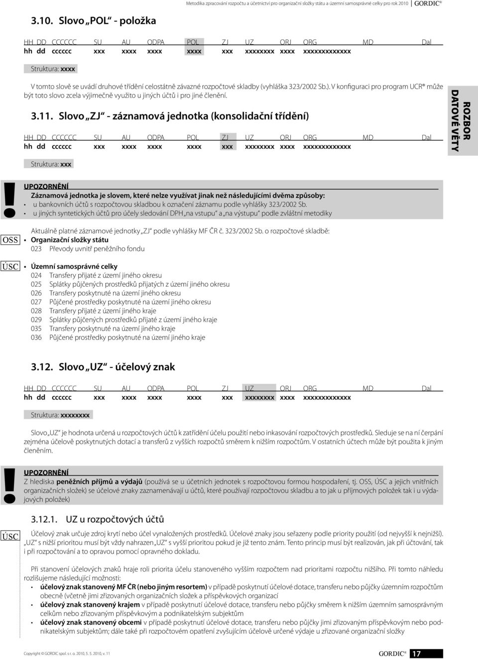 V konfiguraci pro program UCR může být toto slovo zcela výjimečně využito u jiných účtů i pro jiné členění. 3.11.