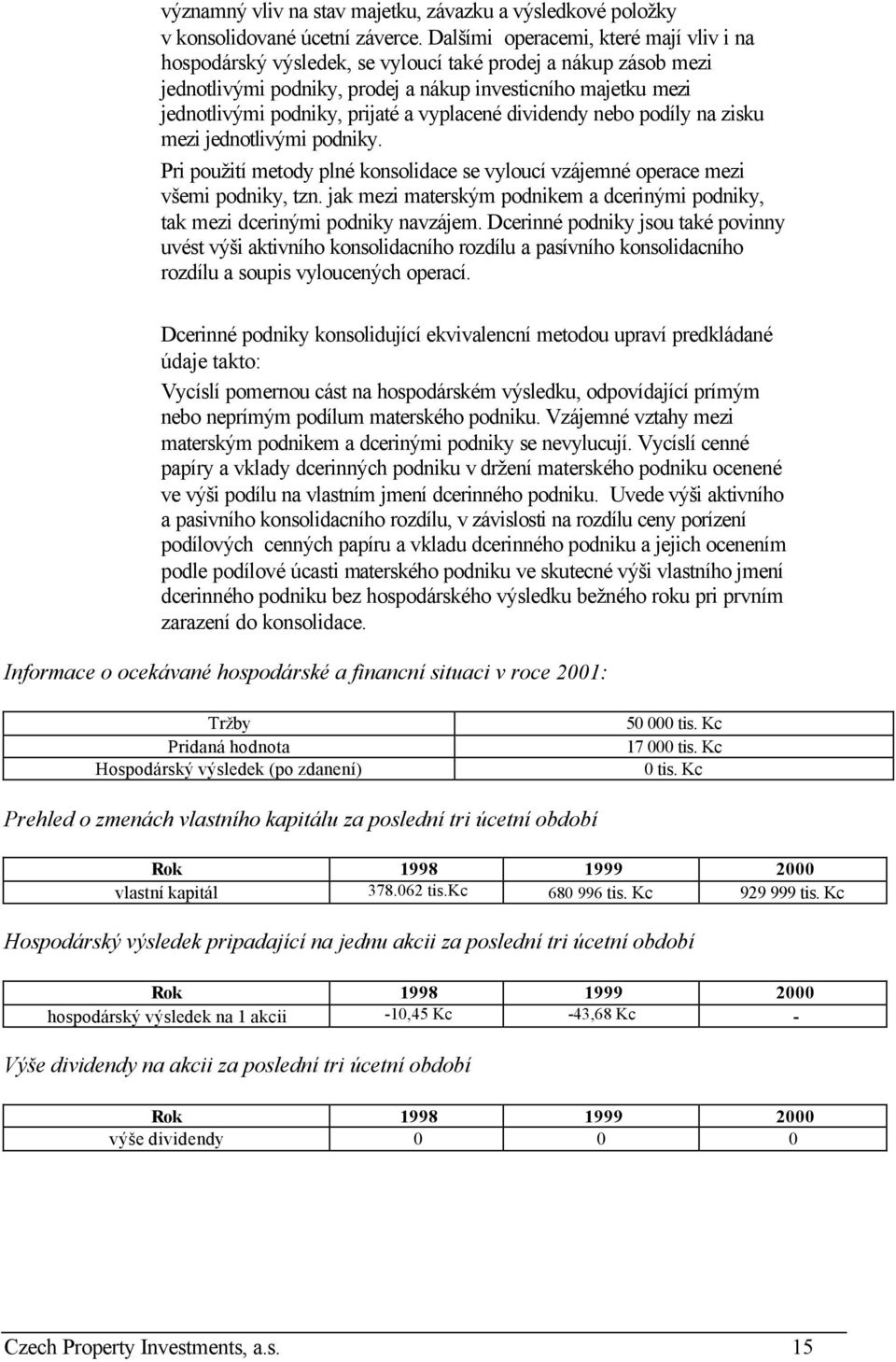 vyplacené dividendy nebo podíly na zisku mezi jednotlivými podniky. Pri použití metody plné konsolidace se vyloucí vzájemné operace mezi všemi podniky, tzn.