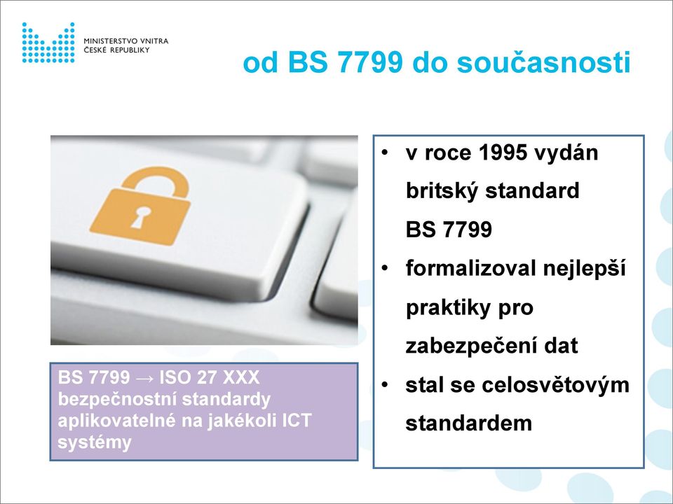 1995 vydán britský standard BS 7799 formalizoval nejlepší