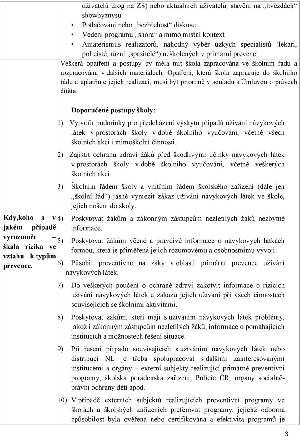 Opatření, která škola zapracuje do školního řádu a uplatňuje jejich realizaci, musí být prioritně v souladu s Úmluvou o právech dítěte.