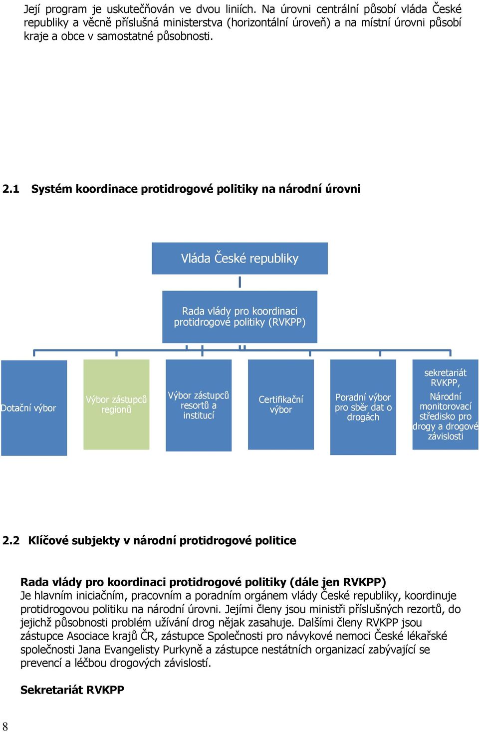 1 Systém koordinace protidrogové politiky na národní úrovni Vláda České republiky Rada vlády pro koordinaci protidrogové politiky (RVKPP) Dotační výbor Výbor zástupců regionů Výbor zástupců resortů a