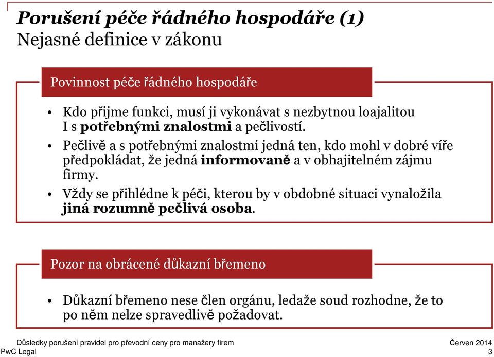 Pečlivě a s potřebnými znalostmi jedná ten, kdo mohl v dobré víře předpokládat, že jedná informovaně a v obhajitelném zájmu firmy.