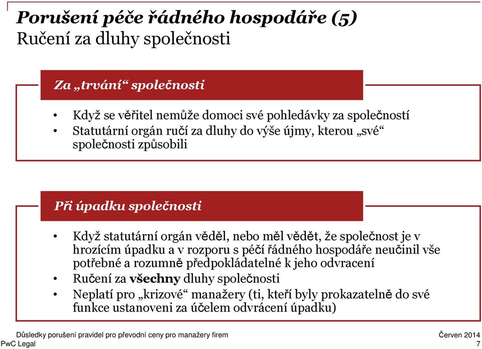 nebo měl vědět, že společnost je v hrozícím úpadku a v rozporu s péčířádného hospodáře neučinil vše potřebné a rozumně předpokládatelné k jeho