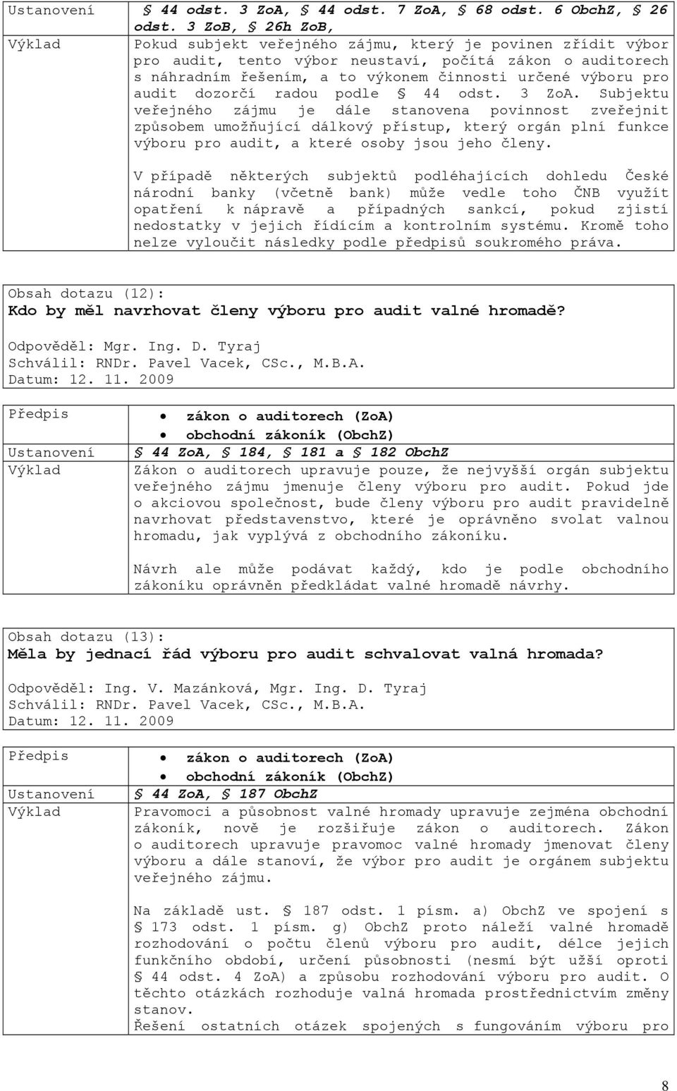 pro audit dozorčí radou podle 44 odst. 3 ZoA.
