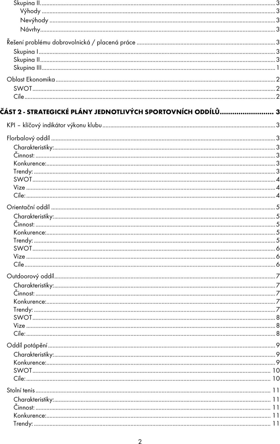 .. 4 Vize... 4 Cíle:... 4 Orientační oddíl... 5 Charakteristiky:... 5 Činnost:... 5 Konkurence:... 5 Trendy:... 5 SWOT... 6 Vize... 6 Cíle... 6 Outdoorový oddíl... 7 Charakteristiky:... 7 Činnost:.