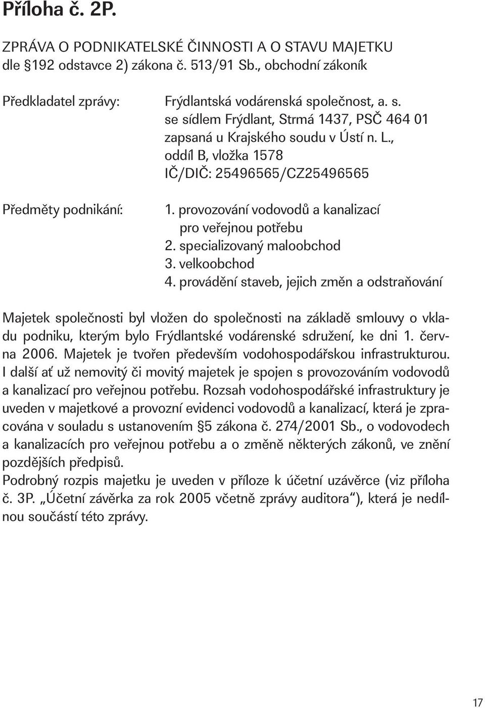 provozování vodovodů a kanalizací pro veřejnou potřebu 2. specializovaný maloobchod 3. velkoobchod 4.