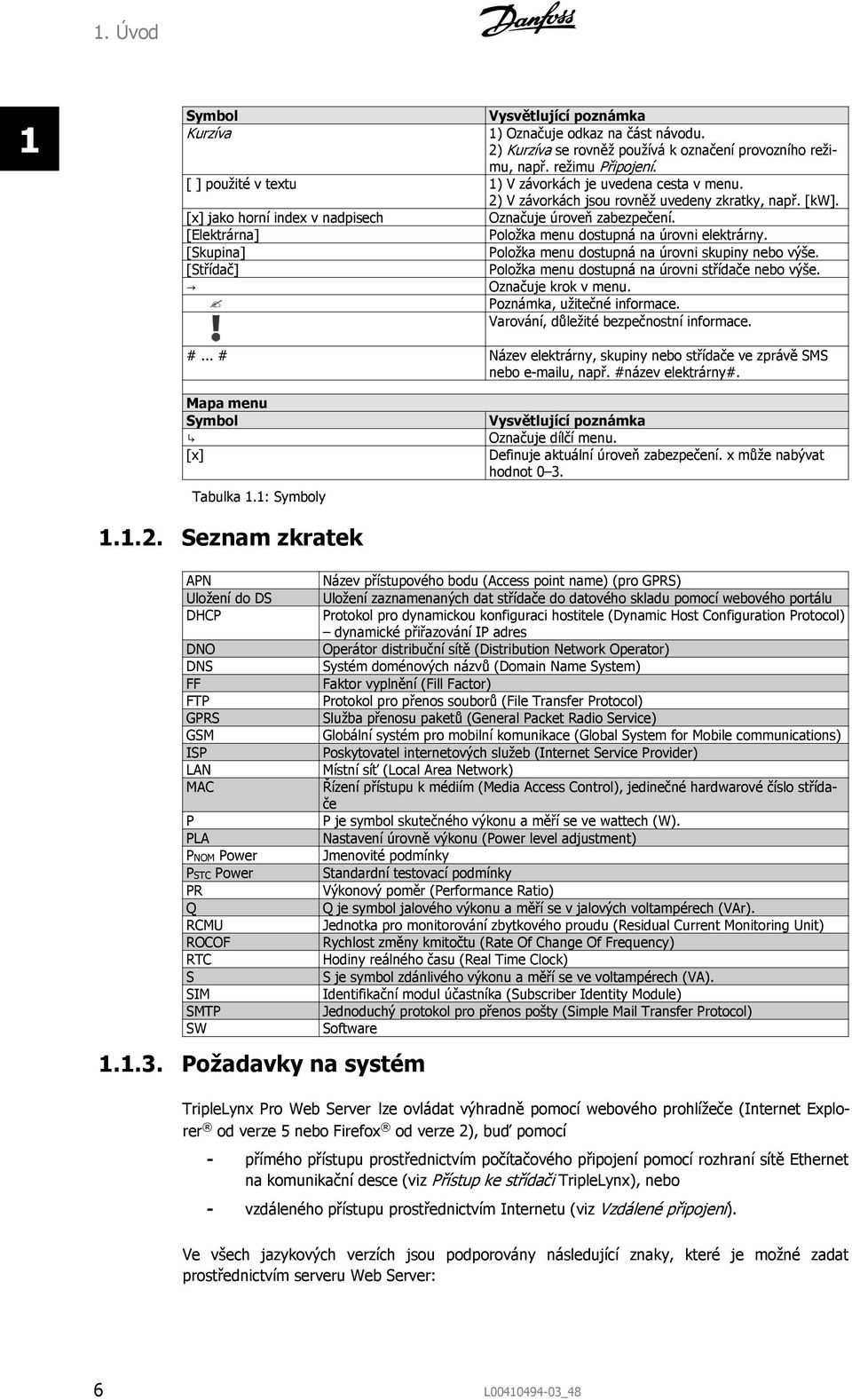 [Elektrárna] Položka menu dostupná na úrovni elektrárny. [Skupina] Položka menu dostupná na úrovni skupiny nebo výše. [Střídač] Položka menu dostupná na úrovni střídače nebo výše.