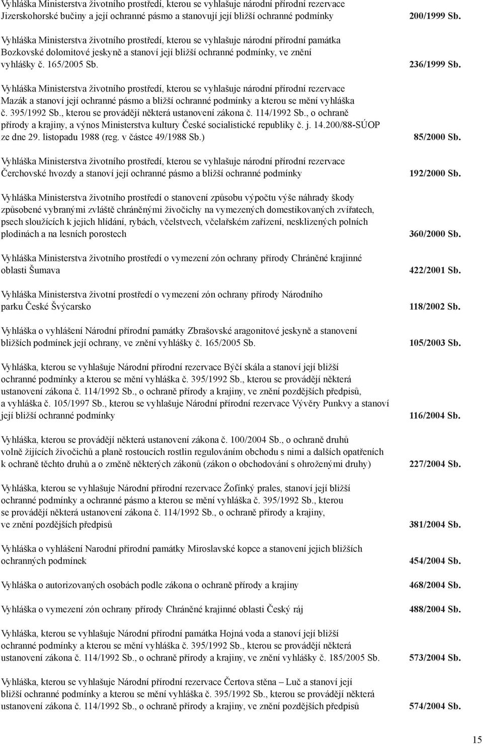 Vyhláška Ministerstva životního prostředí, kterou se vyhlašuje národní přírodní rezervace Mazák a stanoví její ochranné pásmo a bližší ochranné podmínky a kterou se mění vyhláška č. 395/1992 Sb.