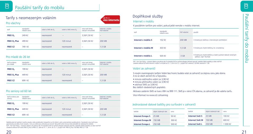 mimo O 2 cena nad rámec volných minutsms FREE O 2 199 Kč neomezeně 3,501,50 Kč Internet v mobilu FUP měsíčně FREE O 2 Plus 449 Kč neomezeně 120 minut 3,501,50 Kč 200 MB FREE CZ 699 Kč neomezeně