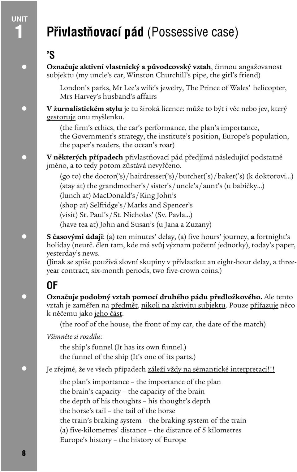 (the firm s ethics, the car s performance, the plan s importance, the Government s strategy, the institute s position, Europe s population, the paper s readers, the ocean s roar) V některých