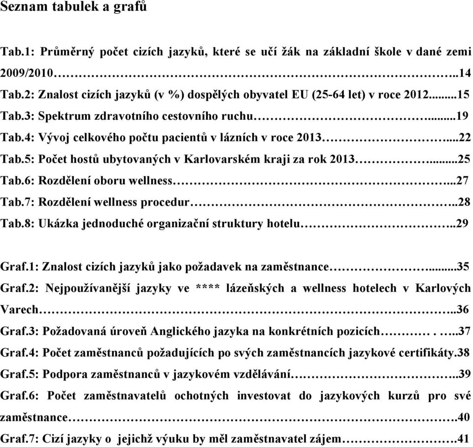 5: Počet hostů ubytovaných v Karlovarském kraji za rok 2013...25 Tab.6: Rozdělení oboru wellness...27 Tab.7: Rozdělení wellness procedur..28 Tab.8: Ukázka jednoduché organizační struktury hotelu.