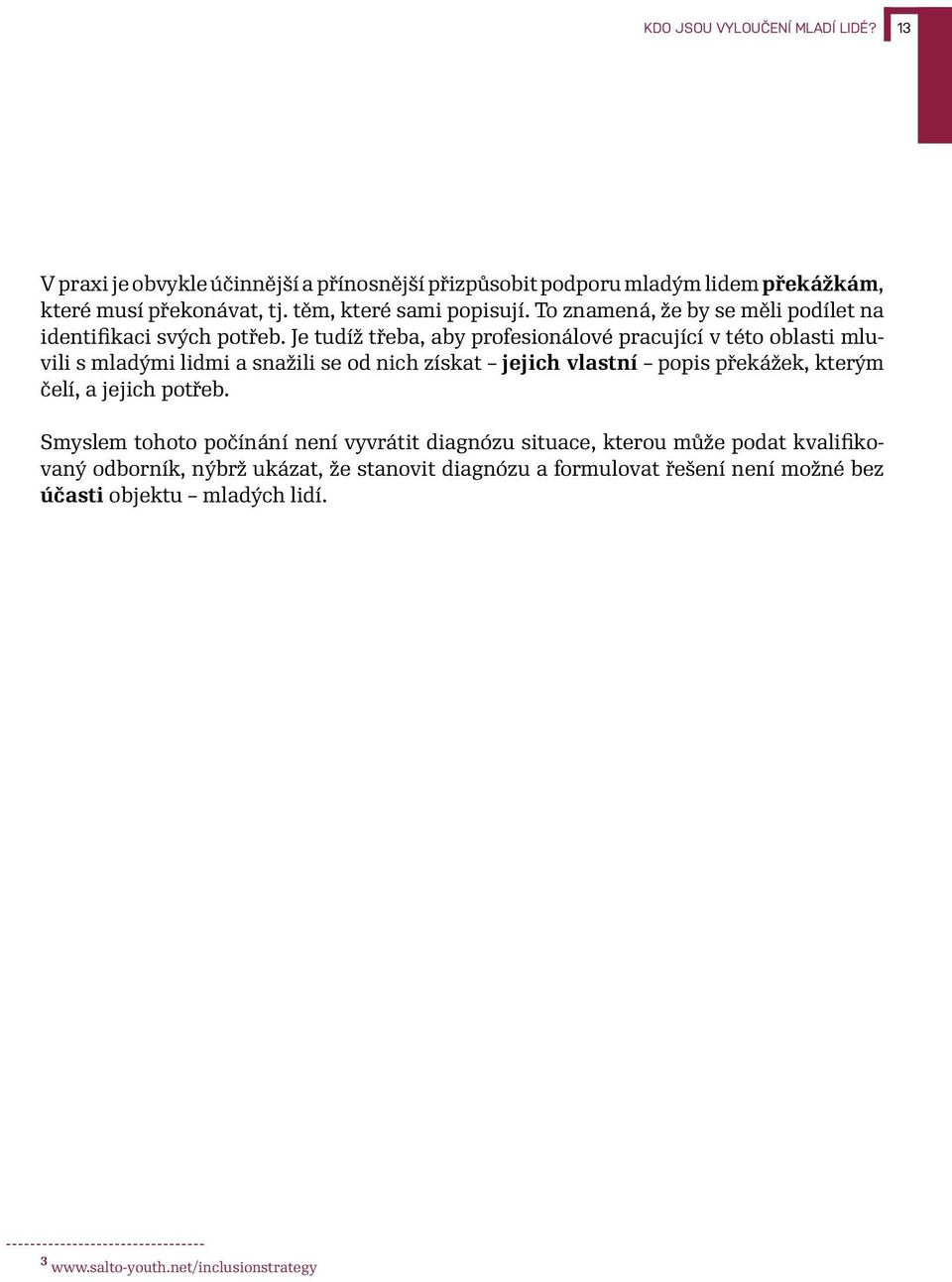 Je tudíž třeba, aby profesionálové pracující v této oblasti mluvili s mladými lidmi a snažili se od nich získat jejich vlastní popis překážek, kterým čelí, a