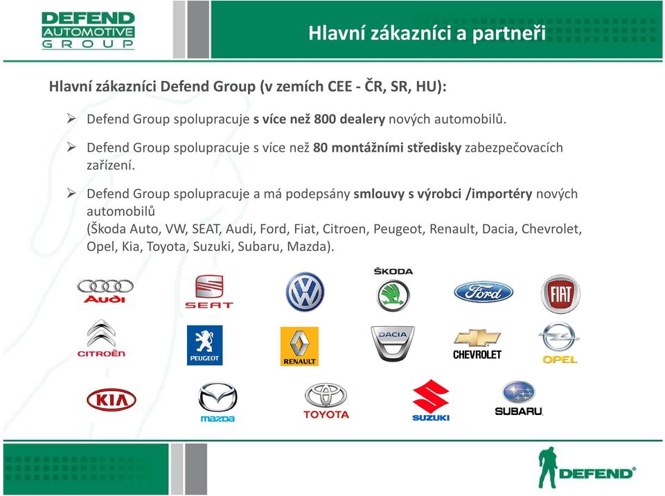 Defend Group spolupracuje s více než 80 montážními středisky zabezpečovacích zařízení.