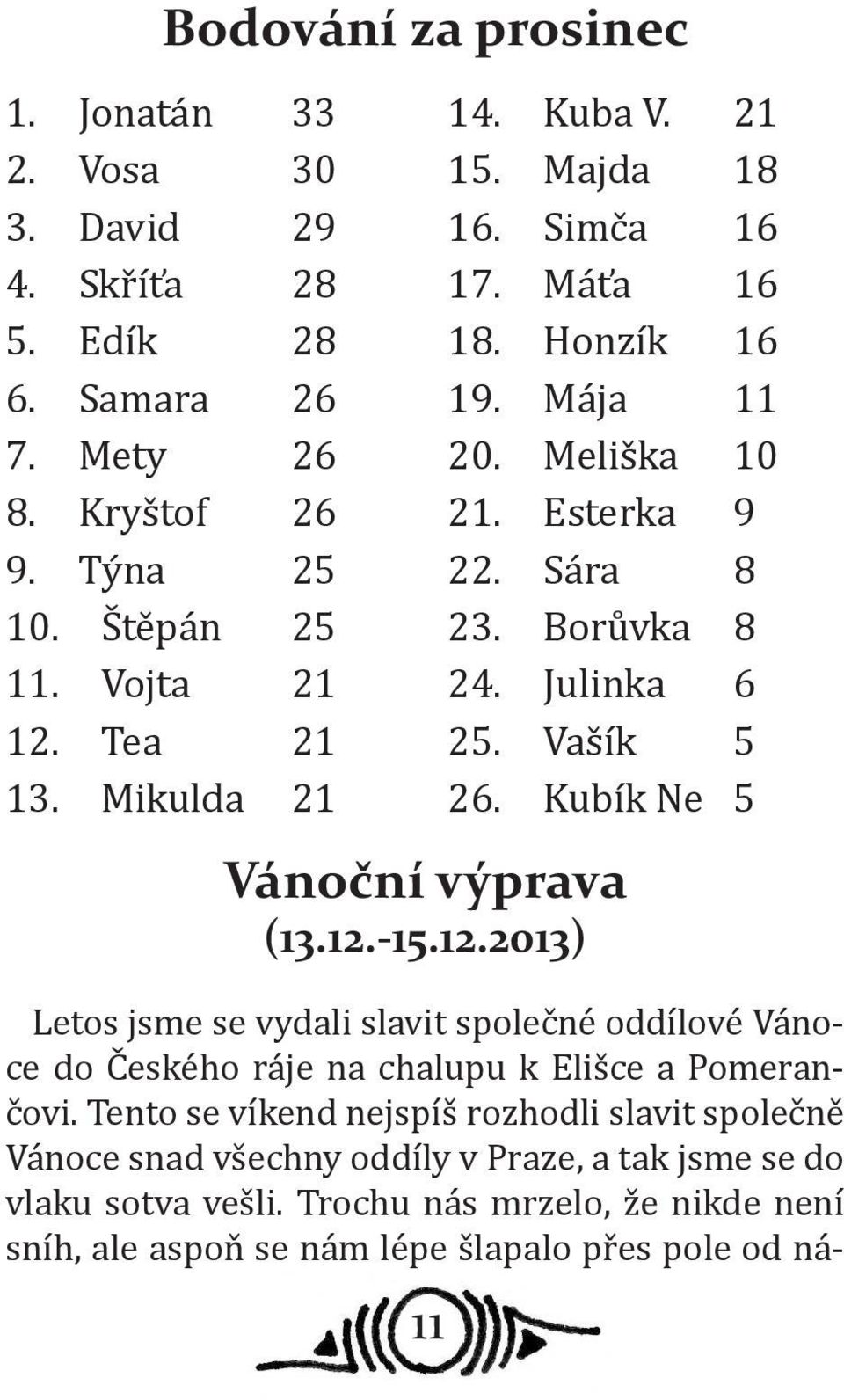 Kubík Ne 5 Vánoční výprava (13.12.-15.12.2013) Letos jsme se vydali slavit společné oddílové Vánoce do Českého ráje na chalupu k Elišce a Pomerančovi.