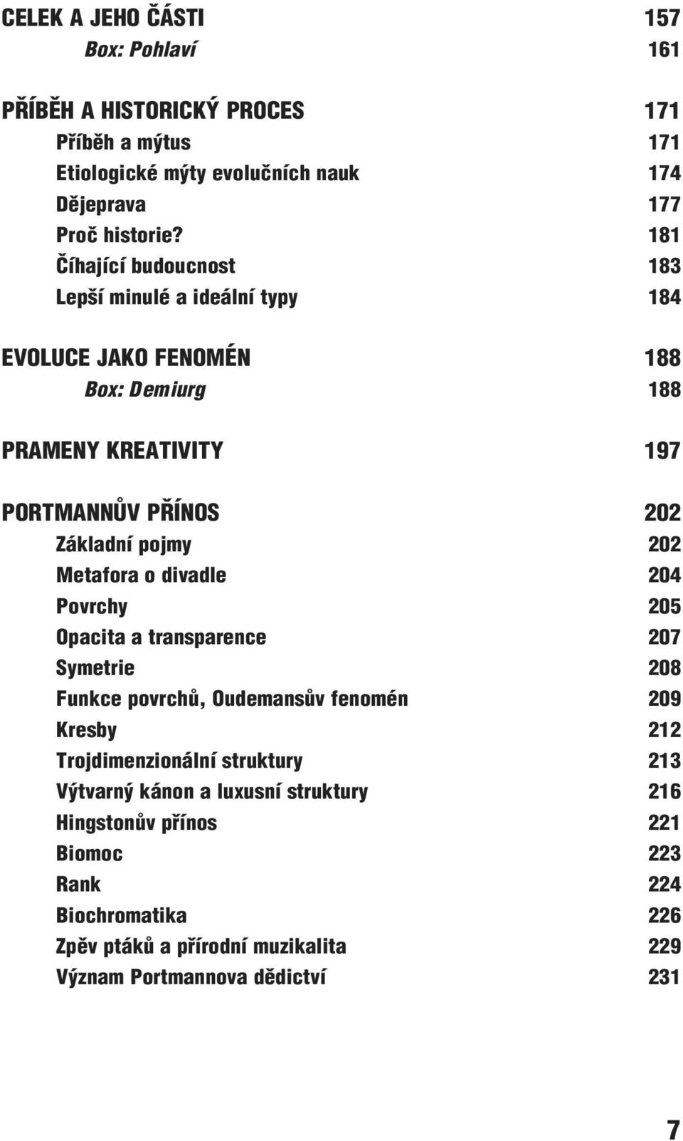 202 Metafora o divadle 204 Povrchy 205 Opacita a transparence 207 Symetrie 208 Funkce povrchů, Oudemansův fenomén 209 Kresby 212 Trojdimenzionální struktury 213