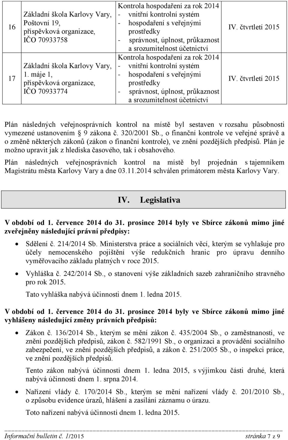 , o finanční kontrole ve veřejné správě a o změně některých zákonů (zákon o finanční kontrole), ve znění pozdějších předpisů. Plán je možno upravit jak z hlediska časového, tak i obsahového.