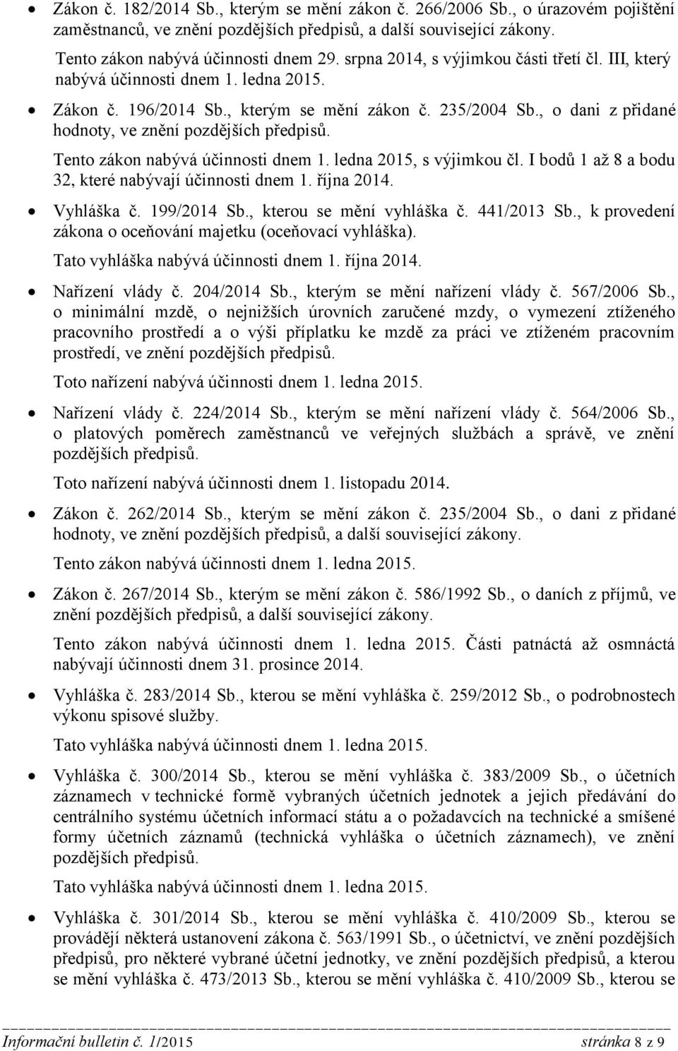 , o dani z přidané hodnoty, ve znění pozdějších předpisů. Tento zákon nabývá účinnosti dnem 1. ledna 2015, s výjimkou čl. I bodů 1 až 8 a bodu 32, které nabývají účinnosti dnem 1. října 2014.