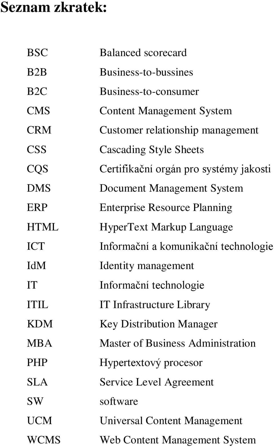 Management System Enterprise Resource Planning HyperText Markup Language Informační a komunikační technologie Identity management Informační technologie IT