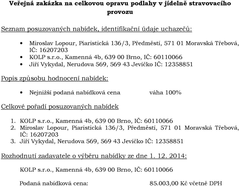 Miroslav Lopour, Piaristická 136/3, Předměstí, 571 01 Moravská Třebová, IČ: 16207203 3.