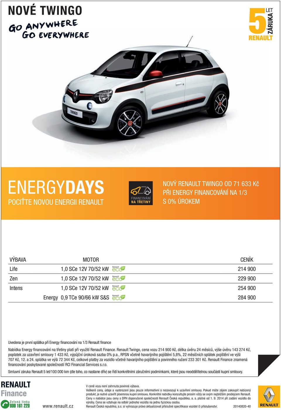 Energy financování na třetiny platí při využití Renault Finance.