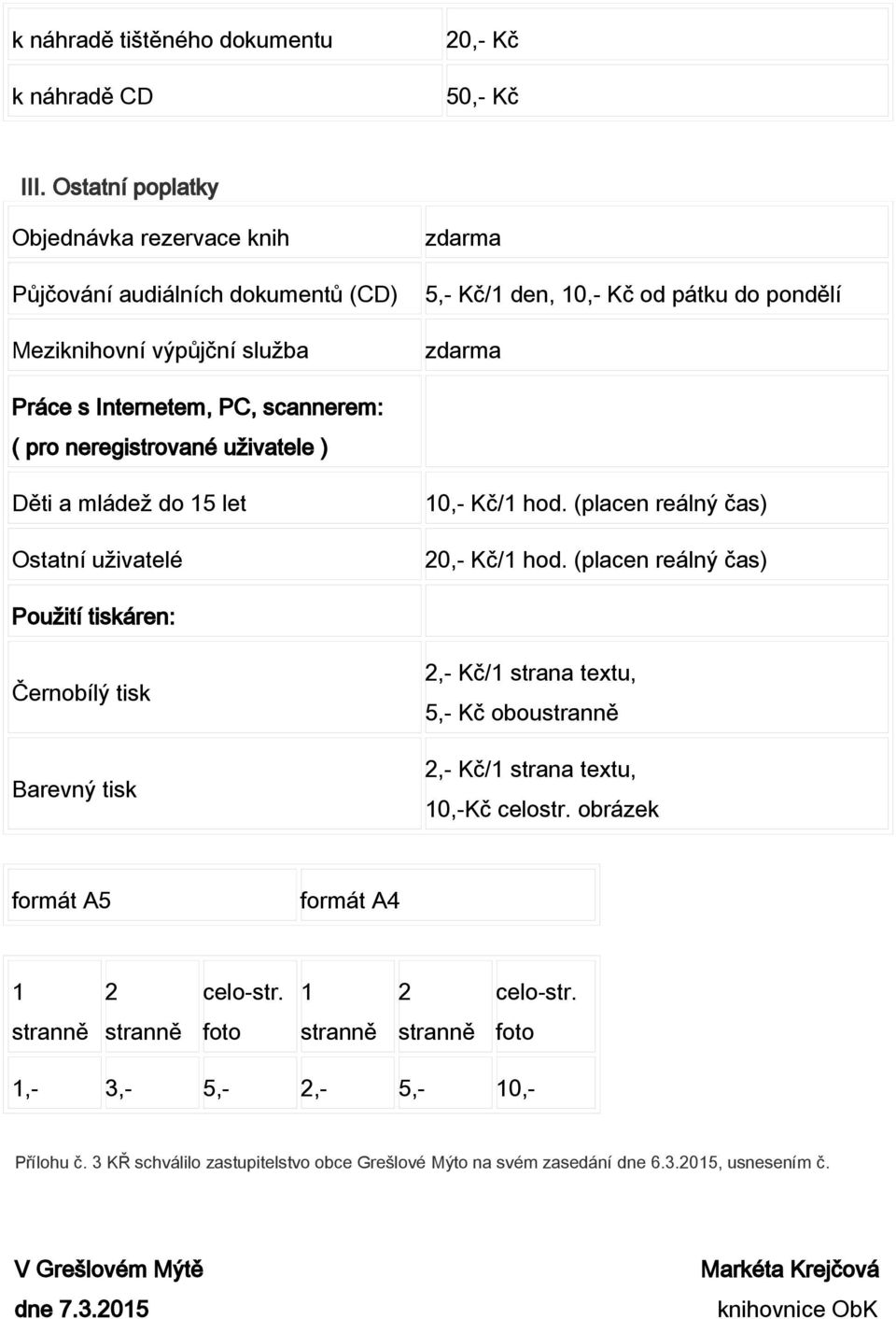 ( pro neregistrované uživatele ) Děti a mládež do 15 let Ostatní uživatelé 10,- Kč/1 hod. (placen reálný čas) 20,- Kč/1 hod.