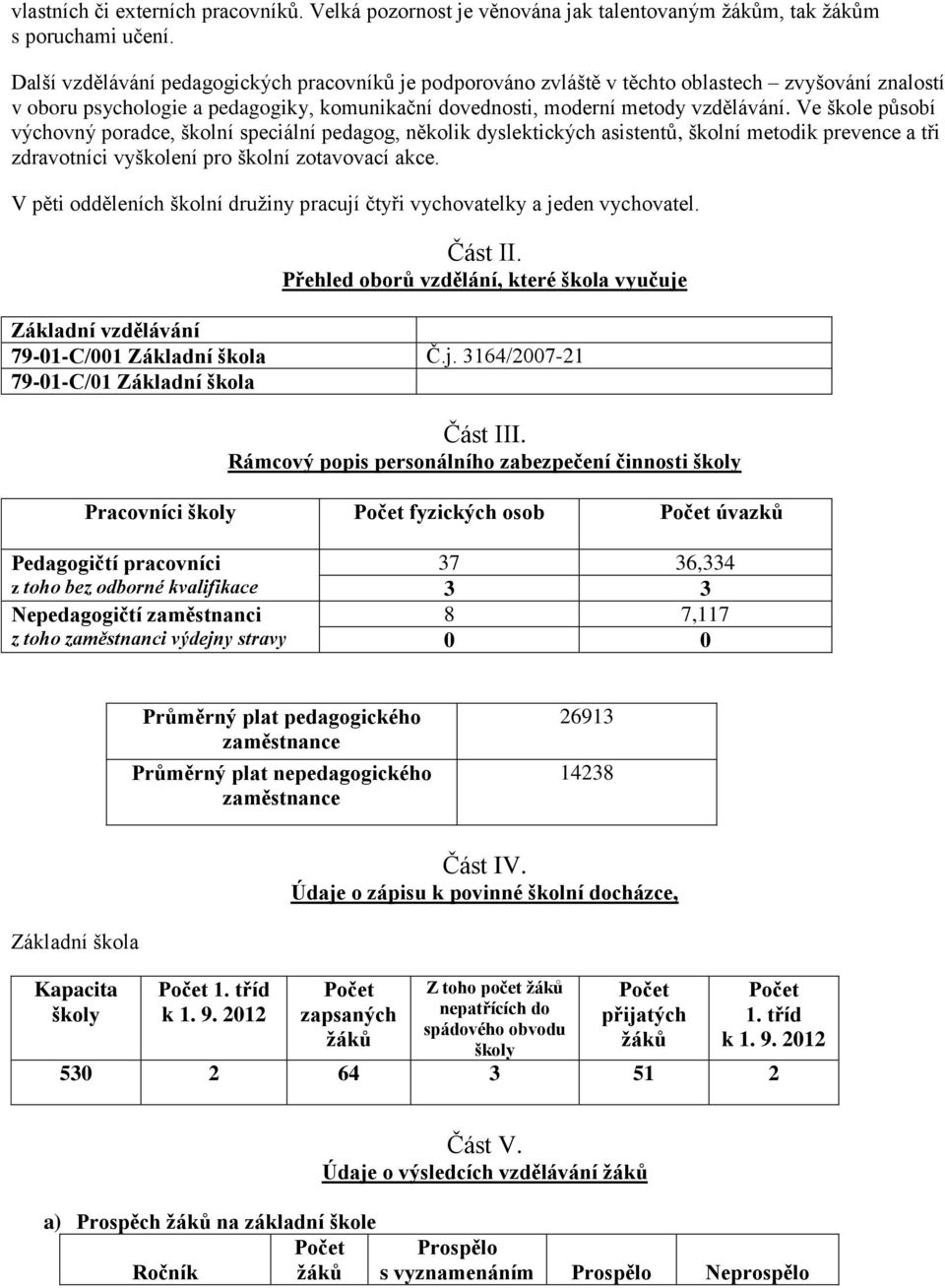 Ve škole působí výchovný poradce, školní speciální pedagog, několik dyslektických asistentů, školní metodik prevence a tři zdravotníci vyškolení pro školní zotavovací akce.