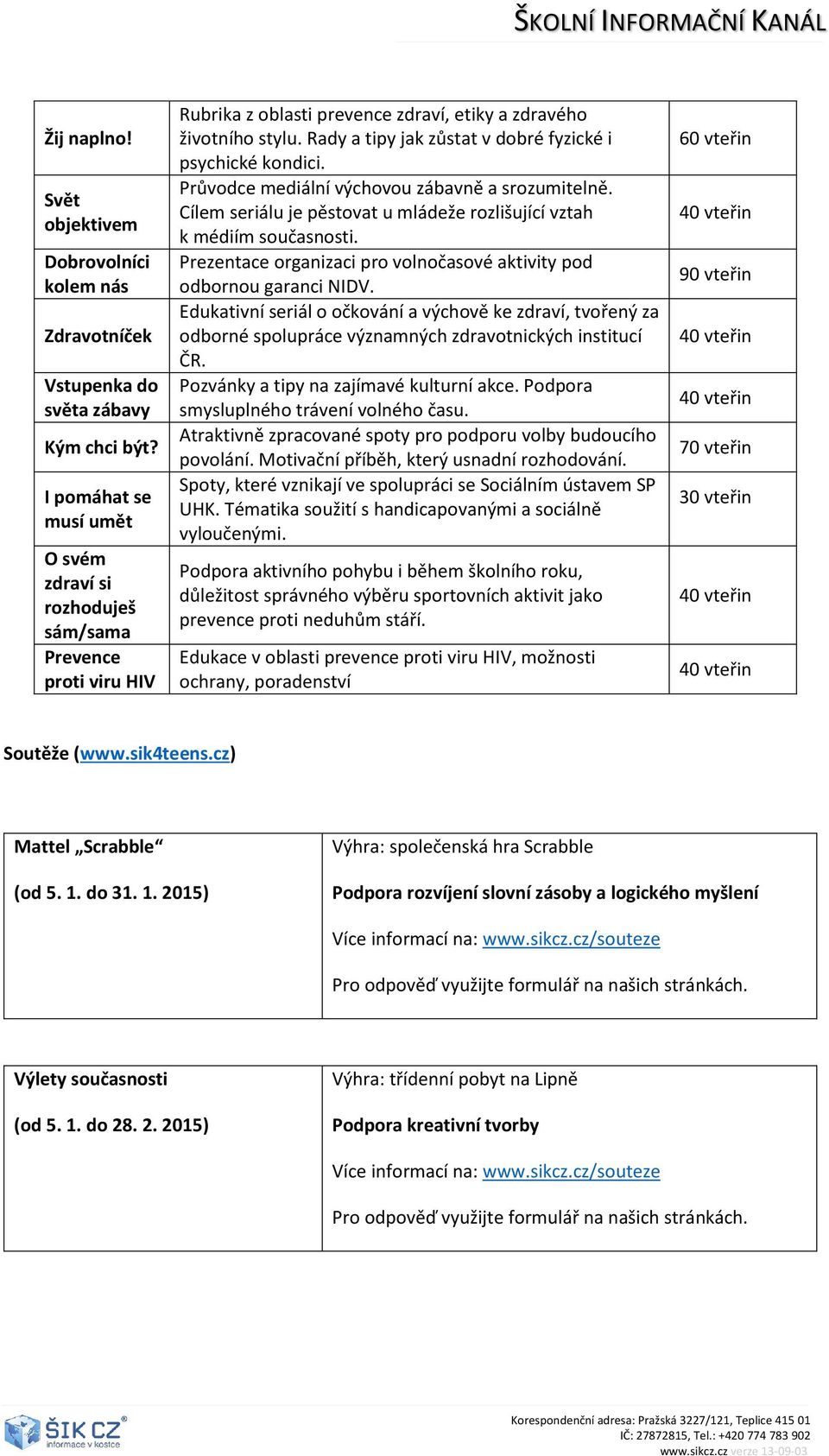 Rady a tipy jak zůstat v dobré fyzické i psychické kondici. Průvodce mediální výchovou zábavně a srozumitelně. Cílem seriálu je pěstovat u mládeže rozlišující vztah k médiím současnosti.