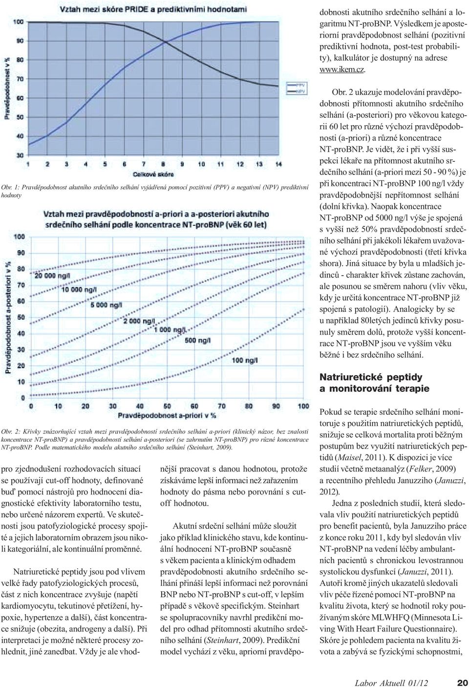 2 ukazuje modeování pravdìpodobnosti pøítomnosti akutního srdeèního sehání (a-posteriori) pro vìkovou kategorii 60 et pro rùzné výchozí pravdìpodobnosti (a-priori) a rùzné koncentrace NT-proBNP.